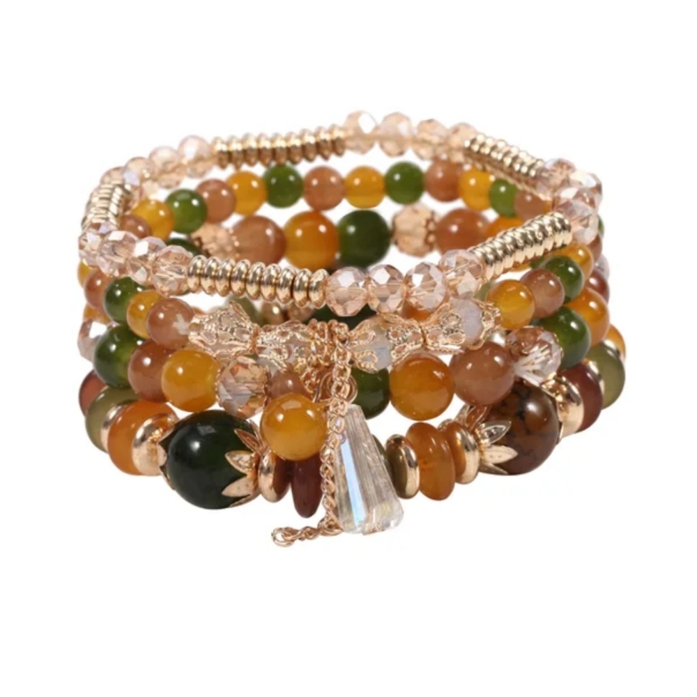 Green and yellow beaded stretchy bracelets